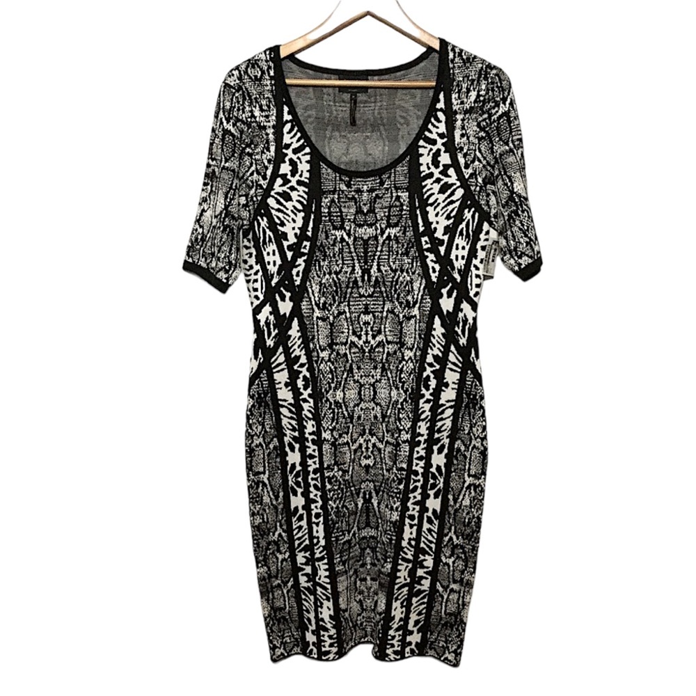 LAUNDRY by Shelli Segal sz Medium Dress Bodycon Animal Print Black White